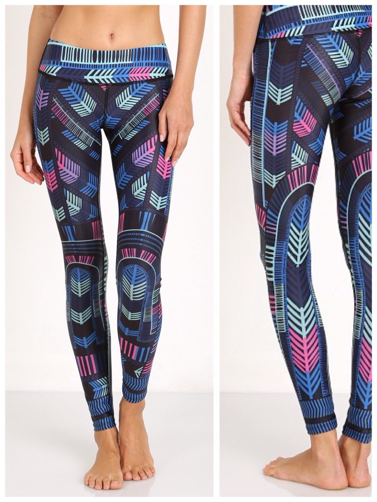Mara Hoffman Voyager Feather Print Pattern Active Leggings, Flying Lizard Sz. Xs